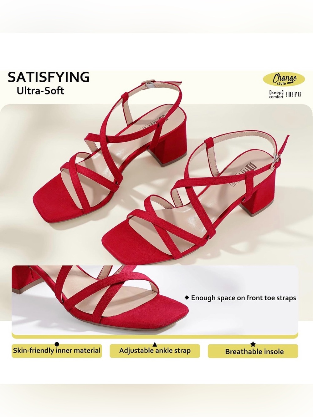 Strappy Chunky Block Square Toe Heels size 7.5 women’s NEW - Picture 2 of 7